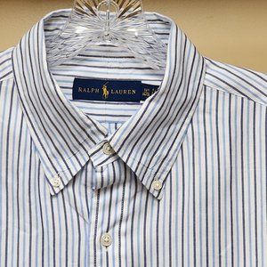 POLO Ralph Lauren Blue Stripe on White Lightweight Cotton L/S 16.5-34/35